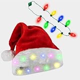 Gorro de Navidad con Luces, Gorro Santa Claus con Luz LED, Gorros de Navidad de Peluche, con Colorida Cadena de Bombillas, Perfecto Para Fiestas Navideñas, Días Festivos y Regalos de Año Nuevo