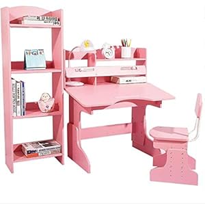 QQXX Wooden Learning Desk and Chair Workstation, ‘s Leaning Desk Desk for Learning, Bookshelf of Ergonomic Multi-Function Drawing Learning Desk,Movable Desk Computer Desk Bedroom Furniture (Set)