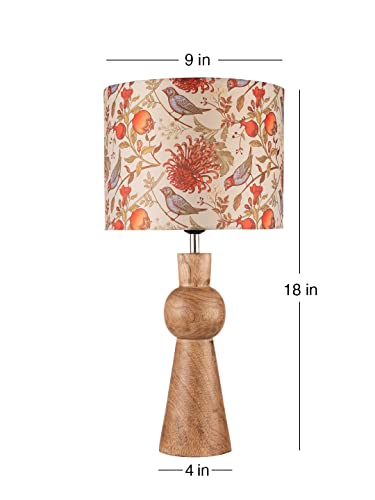 Image of Green Girgit Wooden Skirt Lamp with Multicolor Birdy Shade