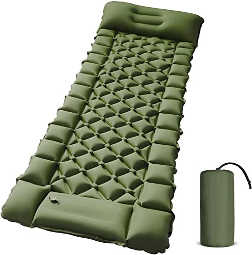 Camping Sleeping Pad, Ultralight Foot Press Inflatable Camping Pad with Built-in Pump, Durable Waterproof Camping Mattress, Portable Compact Sleeping Mat (Green)