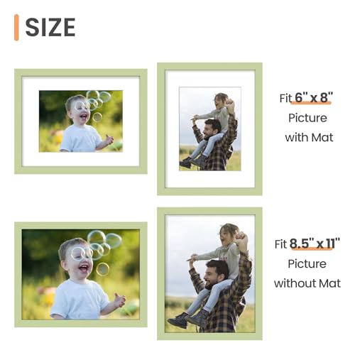 Image of upsimples 8.5 By 11 Picture Frame, Display Pictures 6x8 with Mat or 8.5 x 11 Without, Wall Hanging Photo Frames, Green, 1 Pack