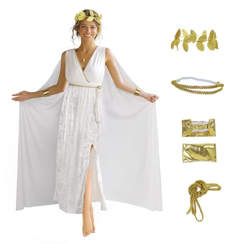 JPXH Women's Greek Goddess Costume Set Toga Dress Roman Nobility Halloween Cosplay Outfit
