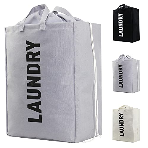 Canvas Laundry Bag with Drawstring Cover, Laundry Bins for College, Laundromat, Dark Grey