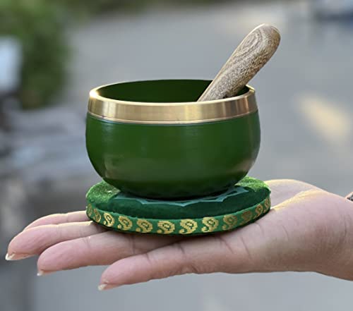 Dharmaobjects Tibetan Heart Chakra Premium Palm Size Singing Bowl Gift Box Set #TOP1
