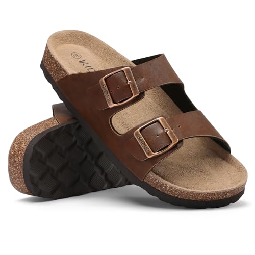 Image of KIDMI Unisex Summer Sandals Arch Support Cork Footbed Slide Sandals with Double Adjustable Buckle for Women Men