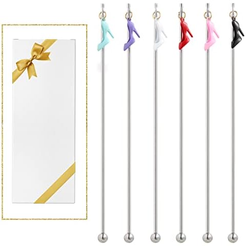 6Pcs Colorful High Heel Charms Pendants Cocktail Stirrers Swizzle Sticks Stainless Steel - 7.5" Stir Sticks for Mixing Cocktail,Hot Cocoa, Creamer Cover