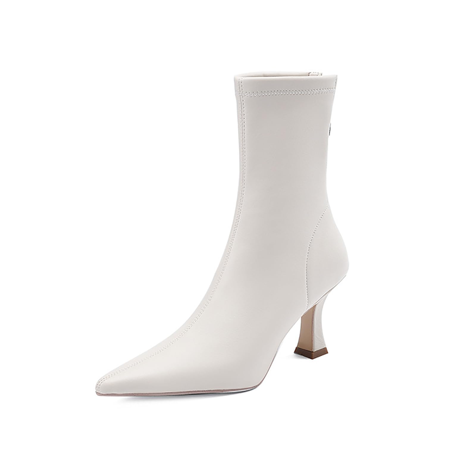 Womens Leather Kitten Heel Ankle Boots Fashion Pointed Toe Back Zipper Low Heel Dress Office Party Booties