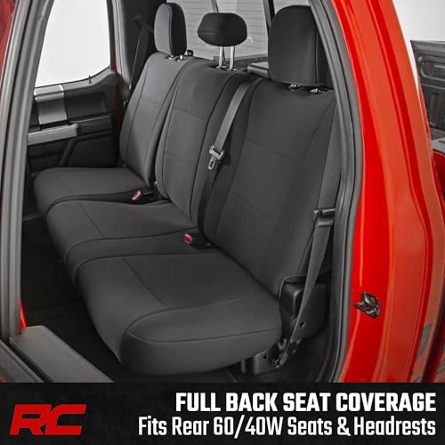 Image of Rough Country Neoprene Front & Rear Seat Covers for Ford F-150, Lightning, F-250 & F-350 (2015-2026) Crew Cab w /Front Bench Seat & Rear 60 /40 Split