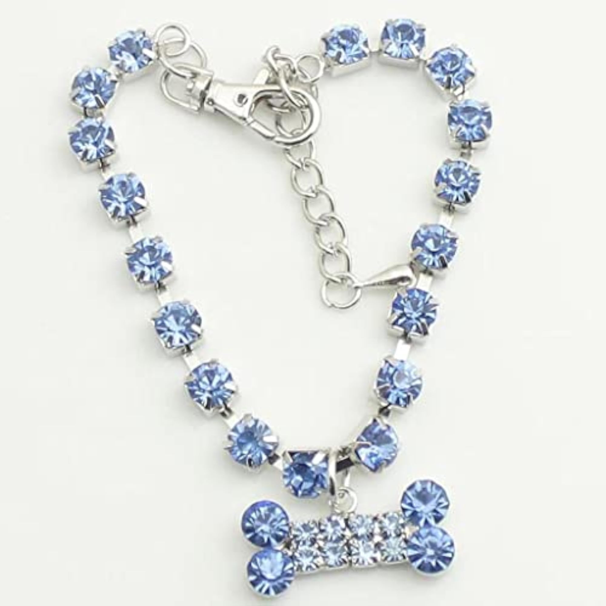 Crystal Diamante Bone Rhinestone Pendant Pet Necklace, Blue