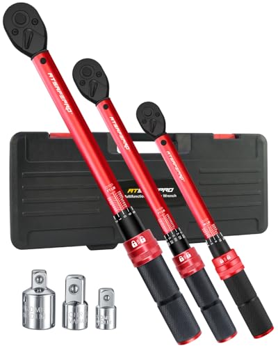 Image of ATsafepro Torque Wrench Set-1 /4 20-240 in-LB, 3 /8 inch 5-50 ft-lb,1 /2 inch 10-170 ft-lb with 3 Socket Adapters,±3% Accuracy, Dual Scale, 72-Tooth, Dual-Direction for Car, Bike, Motorcycle Repair Maintenance