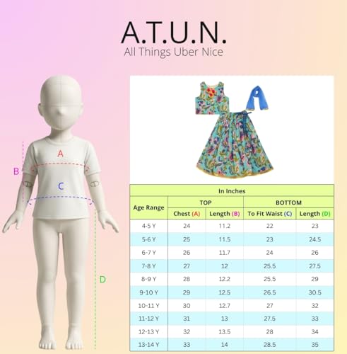 Image of A.T.U.N. (ALL THINGS UBER NICE) Girls Cotton Ethnic Floral Lehenga Choli Set with Lace & Dupatta | Traditional 3-Piece Festive Outfit for Kids