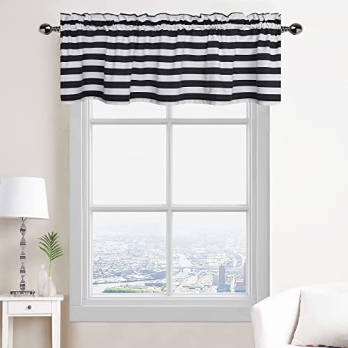 Black And White Striped Kitchen Valances For Window, Curtain Drapes For Bathroom, Bedroom, Living Room, Decorative Window Treatment With Rod Pocket Panels, 56" X 15" #TOP5