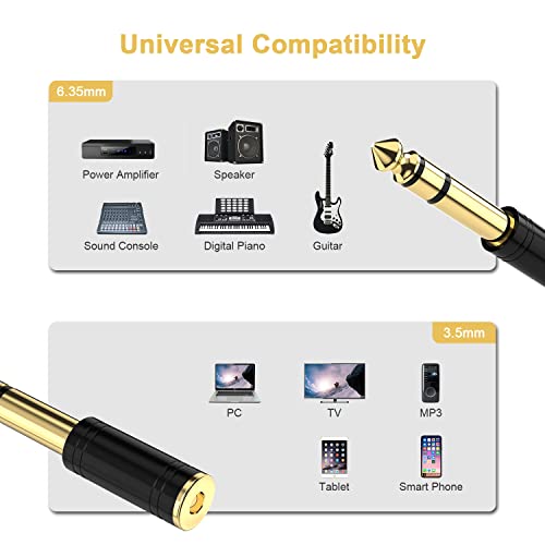 Digitnow 1/4'' Male To 1/8'' Female Stereo Audio Adapter Converter,Upgrade 6.35Mm Jack Stereo Socket To 3.5Mm Jack Stereo Plug For Guitar Headphones Amp, Pure Copper 2-Pack #TOP1