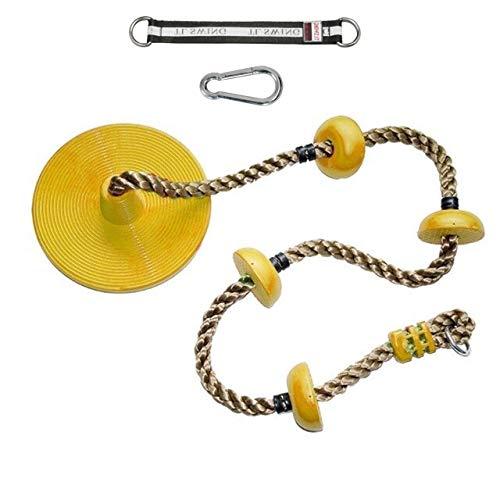 5 Star TD Climbing Rope Tree Swing with Platforms Yellow Disc Swing Seat - Outdoor Playground Set Accessories Tree House Tire Saucer Outdoor Toys Swing Set - Adjustable Height Climb Rope Up to 6.5 FT
