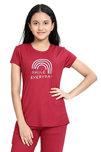 Image of Kids Night Suit for Girls - Cotton Set of Pyjama & T-Shirt Sleepwear - Lightweight & Comfortable Night Wear for Kids