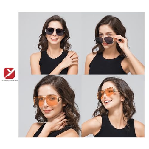 Trendy Aviator Sunglasses Mens Womens Metal Half Frame Shades Retro Oversize Square Sunglasses2