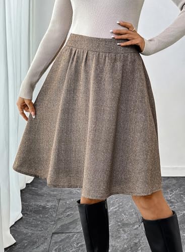 Happy Sailed Womens Winter Fall Tweed High Waisted Flared Mini Skater Skirt A Line Pleated Midi Skirts3