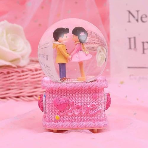 Caja de música con bola de cristal y estatua de pareja para decoración 4