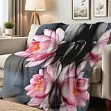 Manta De Franela Estampado De Loto Rosa, Lirio De Agua Zen Manta Invierno Acogedora Transpirable Sobrecama, para Sala, Habitación, Office, 125x150cm