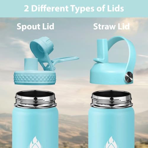 Image of SENDESTAR Stainless Steel Wide Mouth Water Bottle 32oz Double Wall Vacuum Insulated Leak Proof Bottle with New Flex Straw Lid & Spout Lid
