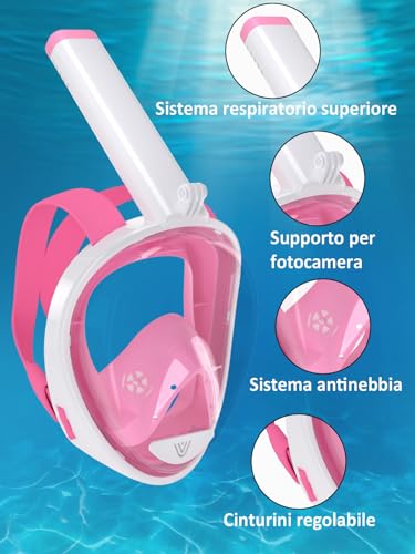 Vitare Maschera Da Snorkeling Per Adulti E Bambini, Maschera Subacquea Integrale Tecnologia Antiappannamento, Maschera Da Mare Con Supporto Per Fotocamera, Maschera Da Sub Per Immersioni - 3