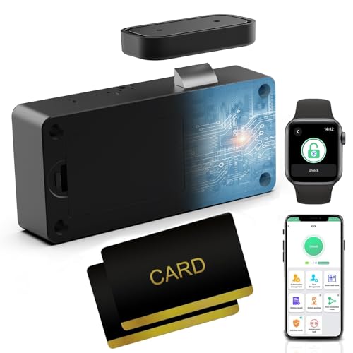 Cabinet Lock RFID Card NFC Hidden Dresser Drawer Lock eLinkSmart - Cupboard Door Lock with Bluetooth APP for Child Safety Kitchen Pantry Furniture Black, YL-F3C