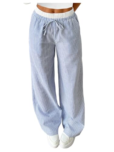 Verdusa Girl's Striped Athletic Wide Leg Pants Sport Workout Long Trousers