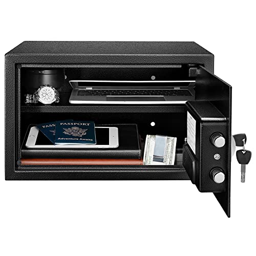 Image of Amazon Basics Steel Security Safe and Lock Box with Digital Keypad, Easy to Use, Removable Shelf, Secure Cash, Jewelry, Documents, Black, 1.2 Cubic Feet, 16.9-x-14.6-x-10.6-inches (WxDxH)