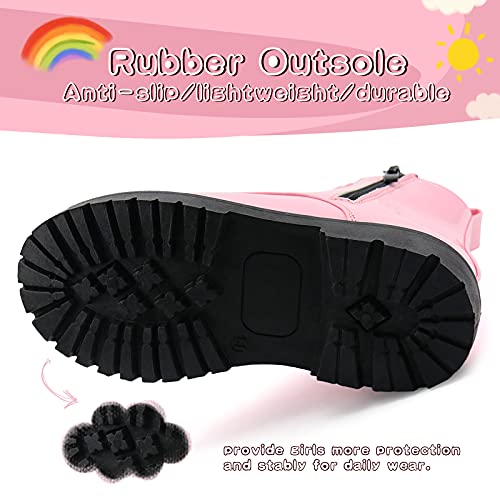 Jabasic Girls Ankle Boot Side Zipper Lace Up Work Boots (1,Pink) #TOP3