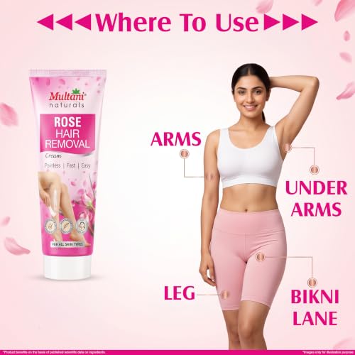 Image of Multani Naturals Rose Hair Removal Cream 120ml | Removes Hair in Minutes | Gentle formula Enriched with Rose and Vitamin E | Painless, Easy, and Effective Hair Removal for Men and Women