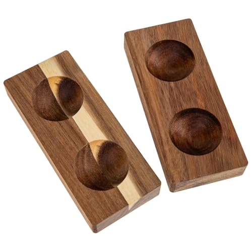 SHINEOFI Huevera de Madera Natural para Refrigerador y Encimera Soporte para Huevos Ranuras Protectoras 2 Piezas Color Marrón Organizador Reutilizable para Cocina