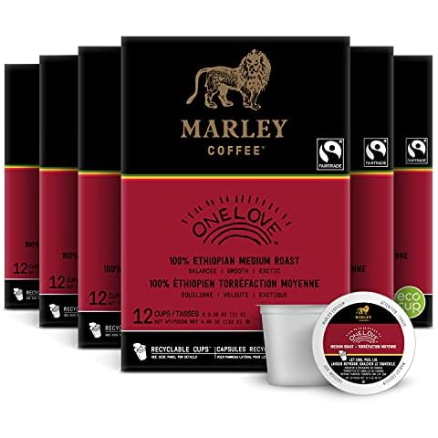 Marley Coffee One Love, 100% Ethiopian, Medium Roast Coffee, Keurig K-Cup Brewer Compatible Pods, 12 Count (Pack of 6) Cover