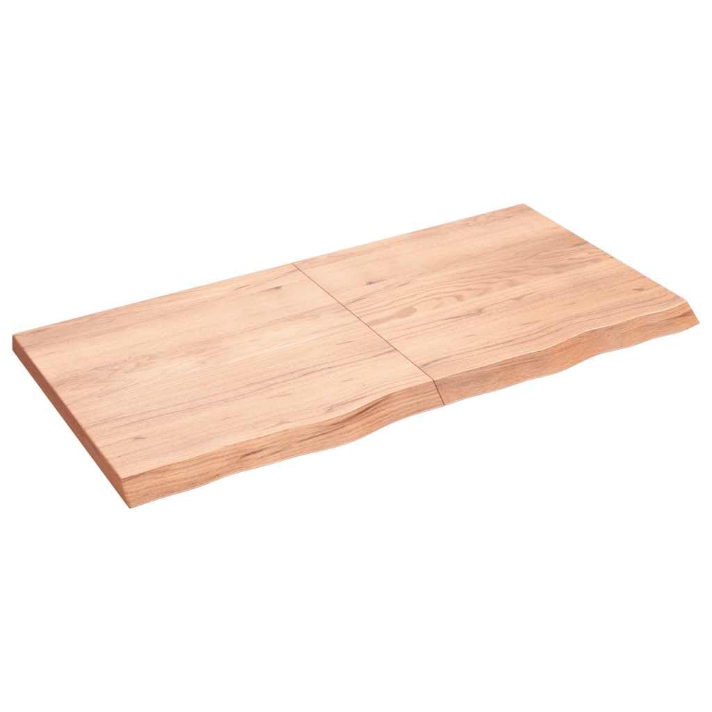 vidaXL Bathroom Countertop in Light Brown Solid Oak Wood with Varnish Finish - 47.2"x23.6"x(0.8"-1.6") Size