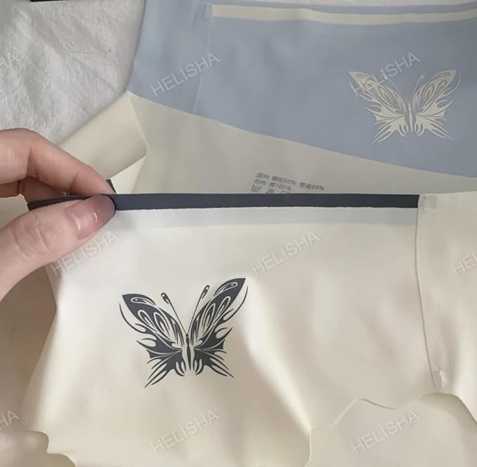 Image of HELISHA Women's & Girl's Regular Wear Butterfly Print No Show Laser Cut Seamless Hipster ice Silk Panty,(Multi-Color-Pack-of-2) (Sizes M to XL)