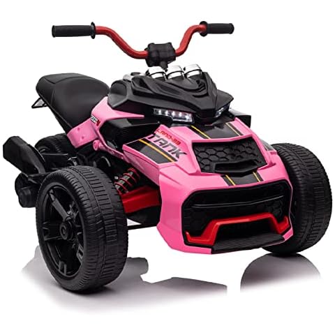 POSTACK 24V Kids ATV, 3 Wheeler Kids Electric Ride on Motorcycle, Rechargeable Battery Powered Kids Electric Vehicle with EVA Tire, Ride on Toy for Kids, Rose Pink Cover