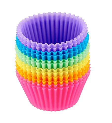 Prefer Green Reusable and Non-stick Silicone Baking Cups/Cupcake Liners/Muffins Cup Molds in storage Container-24 Pack