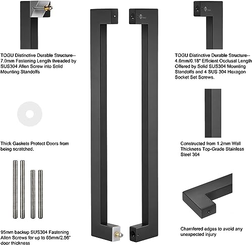 Togu Tg-6013 900Mm/36 Inches Square/Rectangle Shape Stainless Steel Push Pull Door Handle For Solid Wood, Timber, Glass And Steel Doors, Matt Black Finish #TOP2