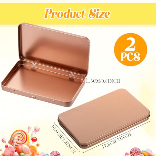Image of Geiserailie 2 Pack Rectangular Metal Tin Box with Lid Metal Hinged Lid Tin Mini Paint Storage Box Empty Container Storage for Watercolor Jewelry Pen Candy Craft Organizer 7.0 x 4.2 x 0.6'' (Rose Gold)