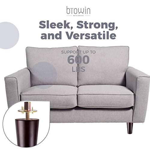Image of 10 inch Solid Wood Furniture Legs, 4Pcs Mid-Century Modern Walnut Wooden Replacement Feet with Threaded 5 /16'' Hanger Bolts & Mounting Plate & Screws for Sofa Couch Armchair Cabinet TV Stand