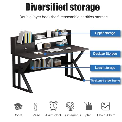 Bureau compact noir rangement intégré pour chambre et studio - 4