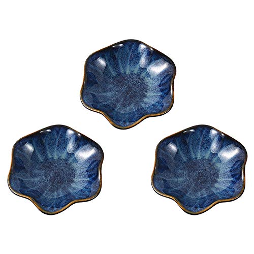 TBLOTYD Salad Plate 3Pcs Household Flower Shape Soy Sauce Dish Seasoning Dish Ceramic Soy Sauce Dipping Bowls Side Dishes For Snack Sushi Fruit Appetizer Dessert Plate,Blu-One Size