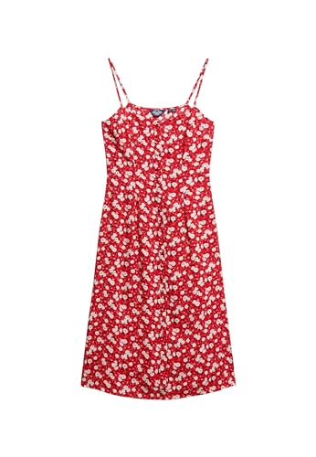 Superdry Damen Bedrucktes Midi-Trägerkleid mit Knopfleiste Rosé Ditsy-Print 44