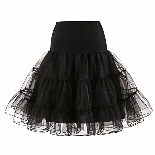RULTA 50er Jahre Frauen Retro Petticoat Unterrock Vintage A-Linie Crinoline Halb Slips Rockabilly Tutu Rock, Schwarz , 38 Cover