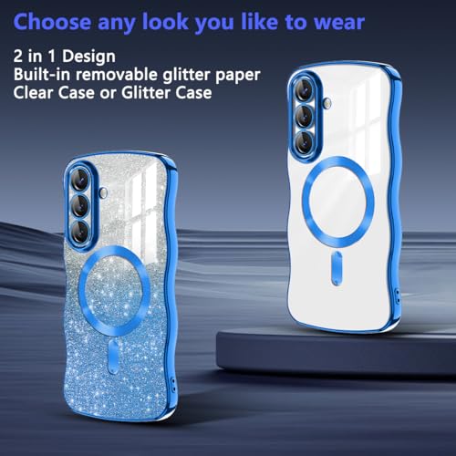 Meshine for Galaxy S26 Plus Case,[Compatible with MagSafe][Built-in Camera Lens] Magnetic Curly Wavy Frame Shockproof Shiny Cute for Women Girls Cover for Samsung Galaxy S26 Plus,Glitter Deep Blue - image 5