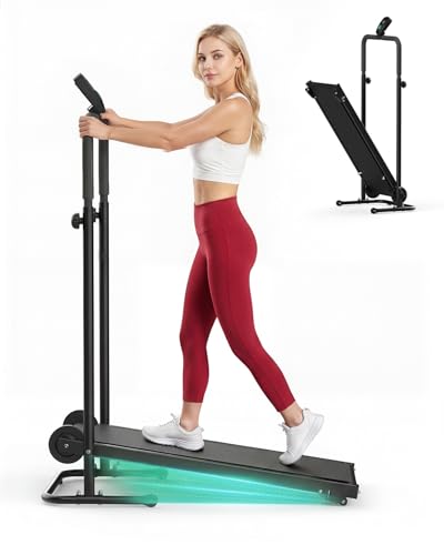 FUNRAY Non-Electric Motorless Treadmill - Dual Flywheel & Fixed Incline, Foldable Compact Design for Home/Gym, LCD Monitor & Non-Slip Belt for Walking/Jogging