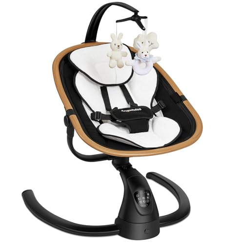 Image of Angelbliss Baby Swing with Cry Detection, Side-to-Side Electric Swing with 5 Speeds, 180° Rotation, Indoor for Infants and Toddlers (Black)