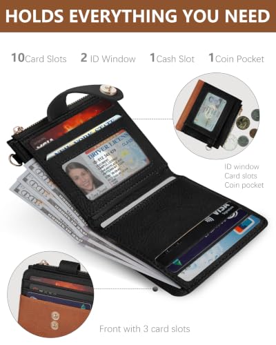 Image of Wristlet Wallets for Women,Keychain Wallet RFID Small Wallet (Brown&Black)