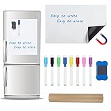 YAANBUNB Magnetisches Whiteboard Kühlschrank A3 Abwischbare Magnettafel Abwischbar Whiteboardplatte 8 Farben Whiteboardmarker mit Schwamm 1 Radierer für EinkaufslisteMemo Erinnerung Kinder Graffiti