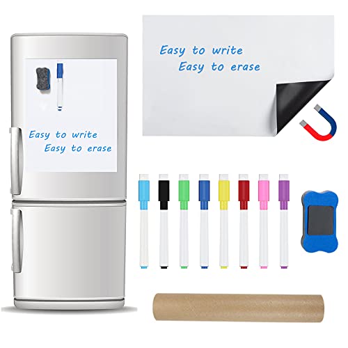 YAANBUNB Pizarra Magnética Nevera A3 Pizarra Iman Nevera Blanca Tablero Magnetico para Nevera Pizarra Magnetica Refrigerador con 8 Rotuladores y Borrador para Refrigerador, Archivador, Puerta de Metal Cover
