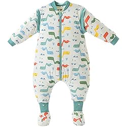 Peleles Para Dormir Happy Cherry - Niño Mono Invierno Niñas Bebé Saco de Dormir con Pies Mangas Largas Mameluco Algodón Infantil Pelele Bolsa Dormida Pijama con Piernas Separadas - 2-3 Años - Dinosaurio-Grueso